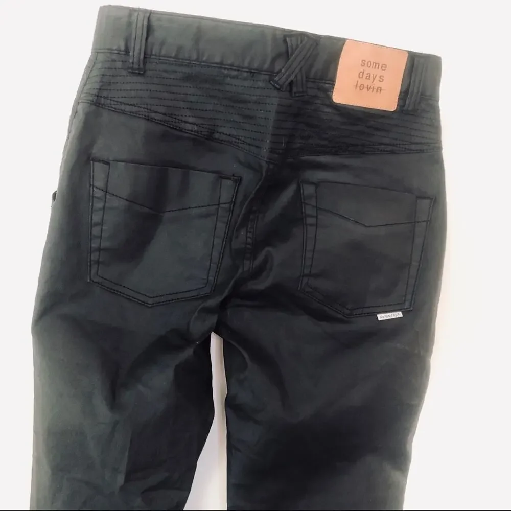SOMEDAYS LOVIN REVOLVE Black Zip Moto Ribbed Ankle Coated Skinny Denim Jeans 26